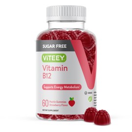 Viteey Vitamin B12 Gummies for Adults & Teens 1000mcg, Sugar Free - Good for Energy, Metabolism, Natural Energy Support - Vegan, Gelatin Free, Gluten Free, GMO Free - Chewable Strawberry Flavored