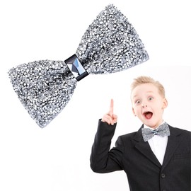 KRYMSON 1 Piece Crystal Bow Tie Silver Glitter Adjustable Sequin Bow Tie, Men's Sequin Bow Tie, Glitter Sequins for Men, Glitter Accessories Party, silver