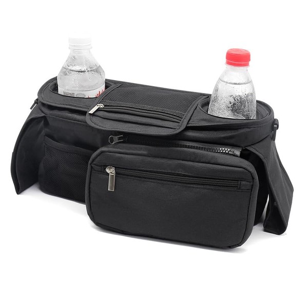 Universal Stroller Organizer with Insulated Cup Holder Detachable Phone Bag