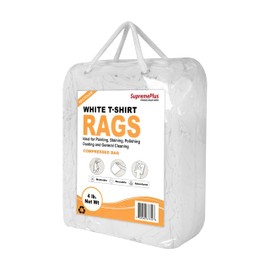 SupremePlus Recycled White T-Shirt Cleaning Rags (4 lbs. Bag) – Shop Rags Bulk for Oil, Stain, Grease, Paint, and Auto Cleaning, Multipurpose