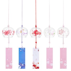 OLYCRAFT 5 Pieces 5 Styles Japanese Wind Chimes Cherry Blossom Motif Handmade Glass Wind Bells Creative Glass Wind Bells for Hanging Home Garden Wedding Indoor and Outdoor Decoration