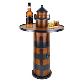 SAILINGSTORY Wooden Lighthouse Nautical Round Coffee Table Beach Coastal End Table Side Table with Storage