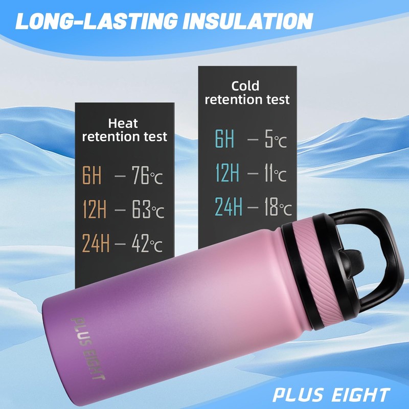 pluseight Stainless Steel Drinking Bottle, Leak-Proof Stainless Steel Bottle with