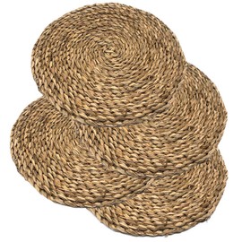 MGE - Set of 4 Round Woven Placemats - Rattan Placemats - Water Hyacinth Weave Placemats - 25 cm