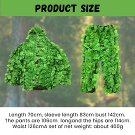 Shiawase Ghillie Suit 3D Leaf Camouflage Suit Hunting Suits Jungle Ghillie Suit Woodland Camouflage Suit Clothing Lightweight Leaf Camouflage Clothing for Hunting, Forest and Tactical Uses, Camouflage
