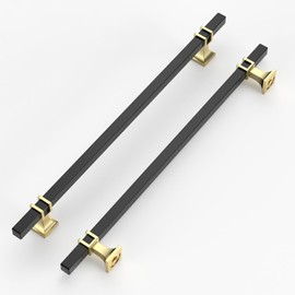 ROMATEE 10 Pack 10 Inch(254mm) Cabinet Pull Black and Gold Kitchen Cabinets Handles Matte Black Drawer pulls for Cupboard Square Black Handles for Cabinets