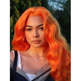 melody wig Mixed Orang Wigs Long Ginger Wavy Syntheic Lace Front Wigs For Women Hair Heat Resistant Fiber Long Hair Wigs Side Parting Cosplay Wigs