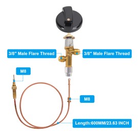 Gas Fireplace Fire Pit Flame Failure Safety Control Valve Kit Fire Pit Thermocouple Replacement with 3/8" Flare Inlet & Outlet, Gas Fireplace Control Valve for Fire Pit & Outdoor Fireplace Parts