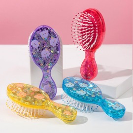 Mini Wet Hair Brush,Glitter Detangling Brush Gifts For Women Girls Kids Toddler Small Cute Hair Brushes Travel Shower Massage HairBrush with Air Cushion for Dry,Wet Hair (Yellow)