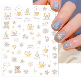 NICENEEDED 6 Sheets Christmas Nail Stickers, Gold Xmas Nail Art Decals 5D Embossed Nail Design Christmas Tree Snowman Nail Art Stickers, Self Adhesive Nail Supplies Winter Nail Decorations for Women