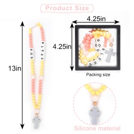 Cross Silicone Rosary - Baptism Party Supplies,God Bless Silicone Beads Baptism Gift,Catholic First Cross Silicone Rosary,Christian Communion Chewy Rosary (Yellow God Bless)