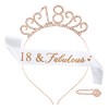 CHTENG Rose Gold Birthday Girl Sash and Tiara Rhinestone Crown