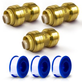 3/4" Push Fit Coupling Connection Fittings - Brass Plumbing Connectors for PEX, Copper, PVC Tubes & Pipes, Quick Connect, Bite Adapter, Slip Reducer, Valve Tool, Water Line Saver, Expansion - 3 Pack