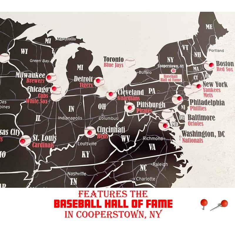 GeoJango Baseball Stadium Map Poster - Vintage Edition (36Wx24H inches)