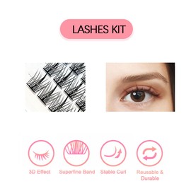 Diy Lash Extension Kit, COLOR SHE 72 Pcs Lash Clusters Eyelash Set with Long Lasting Bond and Seal and Remover and Tweezer, 8-16mm Mix Individual False eyelashes Suitable for Sensitive Eyes Lash Glue (C2D)