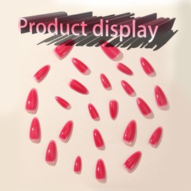 Ombre Press on Nails Medium Almond Shape Gradient Rose Red Glossy Glue on Nails 24 Pcs Kits