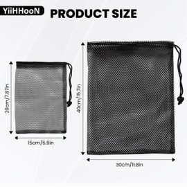 12 Pcs Mesh Drawstring Bag, 2 Colors Mesh Bags with Drawstring, Black White Nylon Mesh Bag with Cord Locks Net Bag Drawstring Laundry Bags Draw String Bag Drawstring Mesh Washing Bag
