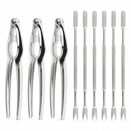 9-Piece Seafood Tools Set – 3 Zinc Alloy Crab Crackers & 6 Stainless Steel Seafood Forks for Crab, Lobster & Nuts