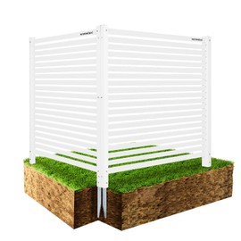 WOMEDUAL 48"W X 48"H Air Conditioner Fence Privacy Screen Kit with Metal Stake, Perfect for Decorative Pool Equipment Enclosure Trash Can Enclosure Outside, and A/C Units, 2 Freestanding White Panels
