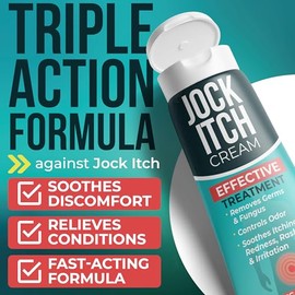 Jock Itch Cream | Tratamiento antifúngico extra fuerte para la ingle y los muslos internos | Alivio para la picazón en la piel, tiña inguinal, tiña, p