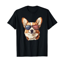 Patriotic Corgi USA Flag Sunglasses Dog Lover 4th Of July T-Shirt