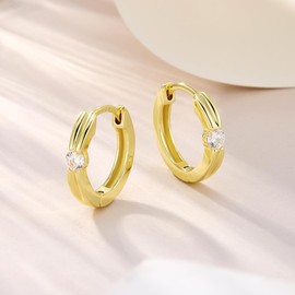 ALEXCRAFT Silver 925 Small Hoop Earrings, Hypoallergenic Silver Hoop Earrings, Thick Wide Small Cartilage Huggie Hoop Earrings, Small 16 mm Sterling Silver Hoop Earrings with Stone Zirconia Glitter