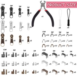 275 Pcs Zipper Repair Kit Replacement Zipper Pull Replacement Zipper Slider Set with Zipper Pulls Zipper Head Slider Zipper Extension Pulls Install Pliers Tool for Jackets Coat Sleeping Bag Backpack