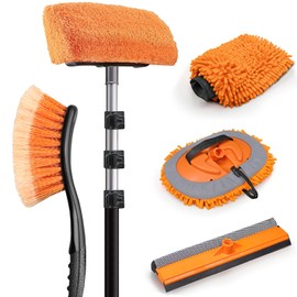ARTIPOLY 4-12ft Car Cleaning Kit, The Ultimate RV,Truck Washing Set with Soft Wash Brush, Tire Brush, Window Squeegee, Car Wash Mitt, Microfiber Cleaning Head & Extra-Thick Aluminum Extension Pole