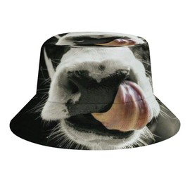 Cow with Tongue Funny Face Cute Animals Men's Women's Bucket Hat Summer Vacation Travel Beach Sun Hat Packable Lightweight Outdoor Hat