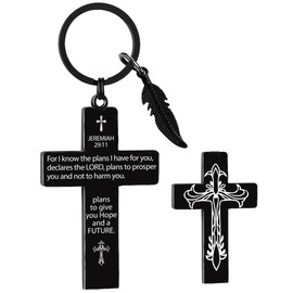 Christian Cross Bible Christian Keychain - Jesus Key Chain for Men Women Religious Double Sided Key Rings, Inspirational Verse Stainless Steel Pendant Gifts for Baptism Communion