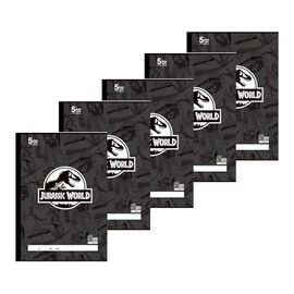 Showa Notebook, Jurassic World Study Book, Square Ruled, 0.2 inch (5 mm) Square Ruled (+ Letter Leader), B5 Size, Pack of 5, Black 603527002*5