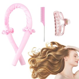 Lockenwickler Locken Ohne Hitze,Rutschfest Heatless Curls Band mit Haarnadel mit Kamm,DIY Haare Locken Ohne Hitze Frisurenset,für Lange Haar,Rosa