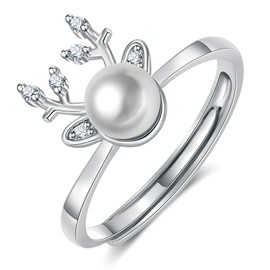 YQSENLIN Anillo para Mujer, Anillos de Alce con Perlas, Anillos Zirconia Cúbica Brillante, Chapada en Oro Rosa/Plata, Delicada Anillo Apertura Ajustable, Romántica, Regalo Joyería Cumpleaños y Aniversario para Mujeres