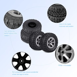 Tbest 4pcs Crawler Tyres, 1:16 RC Model Rubber Tyres Remote Control Car Wheels RC Vehicle Scale Accessories