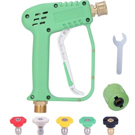 4000 PSI Pressure Washer Gun, Compact High Pressure Gun (M22 14 mm Connection) Including 5 Nozzles + 1 Key + 1/4 Inch Quick Coupling, Compact Rotary Gun Compatible with Kärcher, Green