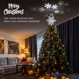 Avoalre Christmas Tree Topper Projector Light Star Tree Topper for Christmas Decoration Snowflake Light Tree Topper with Rotating LED Adjustable Light Silver Xmas Tree Topper Gift Bedroom Decor