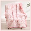 Breling Pink Floral Quilted Throw Blanket 50 x 60 Inch