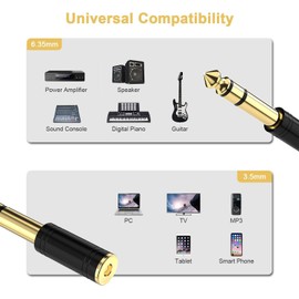 DigitConvert 1/4'' Male to 1/8'' Female Stereo Audio Adapter Converter,Upgrade 6.35mm Jack Stereo Socket to 3.5mm Jack Stereo Plug for Guitar Headphones Amp, Pure Copper 2-Pack