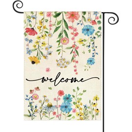 Baccessor Summer Welcome Floral Garden Flag 12.5x18 Inch Double Sided Summer Yard Flag Spring Outside Outdoor Seasonal Burlap Funny Flowers Flags Home Patio Decoration