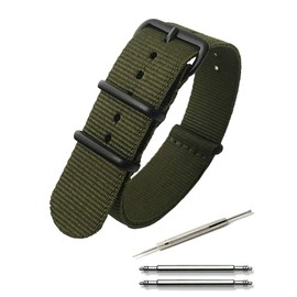 Calme NATO Belt, Watch, Black Buckle, Square Buckle, Band, Premium Nylon, 0.7 - 0.9 inches (18 - 24 mm), Replacement Instruction Manual Included, armygre, Simple