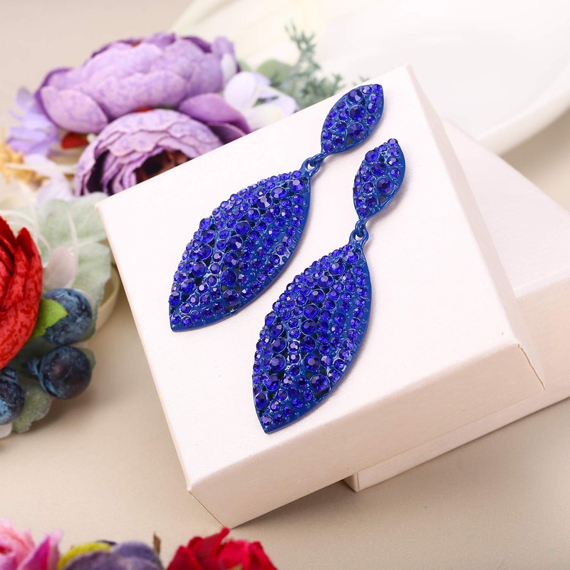 EVER FAITH Blue Rhinestone Crystal Hollow Teardrop Vintage 2 Leaf