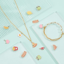 PH PandaHall 40pcs Fruit Vegetable Pendants, 20 Styles Food Charms Enamel Strawberry Peach Mango Pumpkin Pizza Bread Dangle Pendants for DIY Necklace Bracelet Earrings Jewelry Making