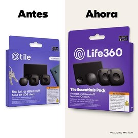 Life360 Tile Essentials - Localizadores Bluetooth para Llaves, Carteras, mandos y más. Compatible con iOS y Android. Paquete de 4 (Negro Tile/Slim/Sti