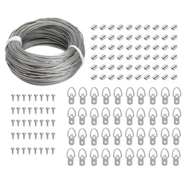 WEZCHUGHAOL 131Pcs Picture Hanging Kit - 98 Feet Stainless Steel Hanging Wire, 40 Pcs D Ring Picture Hangers with 40 Pcs Screws and 50 Pcs Aluminum Crimping Loop Sleeve for Hanging Paintings Photos
