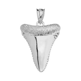 Shark Tooth Lucky Pendant Necklace in Polished 925 Sterling Silver, 18"