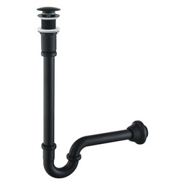 Brass P Trap with Pop Up Drain Stopper,U-Shape 1 1/4 Slip Joint Extension Tub Sink Drain Pipe,12 inch Pipe length Adjustable Height Sink Waste Trap Drain Kit,Matte Black(Without Overflow)