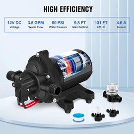 ECO-WORTHY 12V RV Water Pressure Pump, Self Priming Water Diaphragm Pump 12Volt 3.5GPM 50PSI with Pressure Switch for RV Marine Garden Sprayer Food Truck