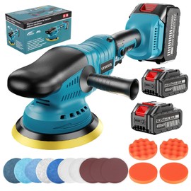 Upgrade Cordless Car Buffer Polisher with 21V 2×4000mAh Battery,6 In Brushless Buffer Polisher Kit, 600W Orbital Polisher with 6 Variable Speed for Car Detailing Waxing Scratch Removing