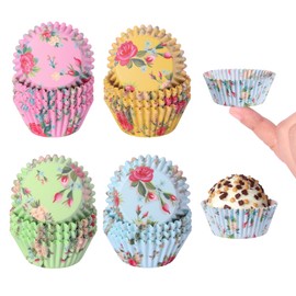 SKIDEC Floral Mini Cupcake Liners 400 Count Colorful Paper Baking Cups Food Grade Disposable Cupcake Wrappers