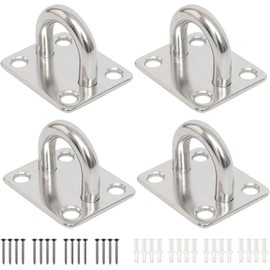 Jingelmall 4pcs 35*30mm M5 Pad Eye Ceiling Hook Wall Hook Rectangular Pad Eye Awning Hook for Sailboat Marine Fixing Construction Wooden Door Cupboard Lights Hooks with Screws 304 Hardware Eye Plate